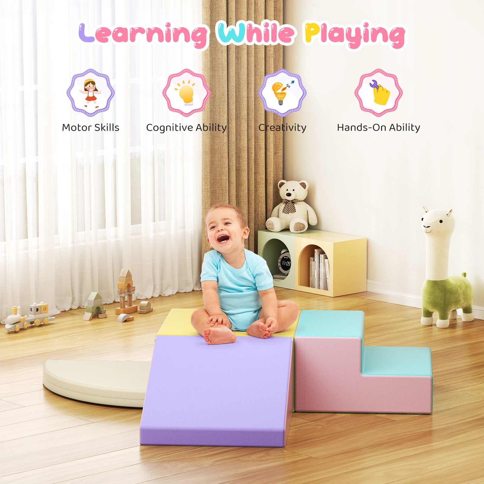 Blocs d'escalade en mousse pour tout-petits, couverture en cuir, jouet de développement pour enfants, salle de sport, aire de jeux intérieure, cadeau d'anniversaire et de noël, 4 pièces