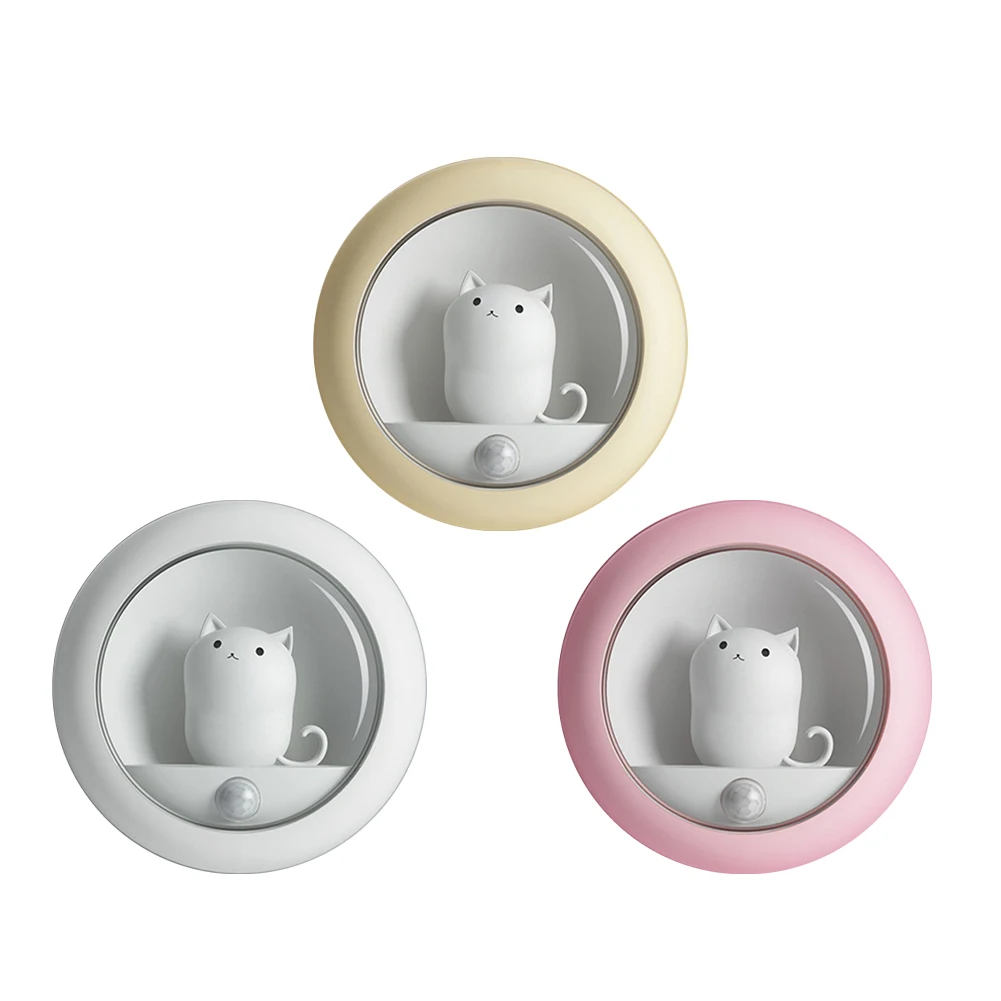 Veilleuse LED à capteur sans fil, lampe de nuit à capteur de chaton mignon pour bébé, enfants, salon, chambre à coucher, lampe d'éclairage de couloir