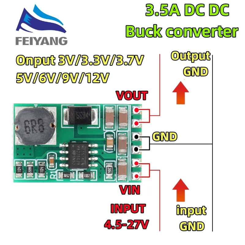 SM 3.5A Moduł konwertera DC-DC Buck Step-Down Płytka regulatora napięcia 4.5V-27V do 3V 3.3V 3.7V 5V 6V 7.5 9V 12V DD2712sa