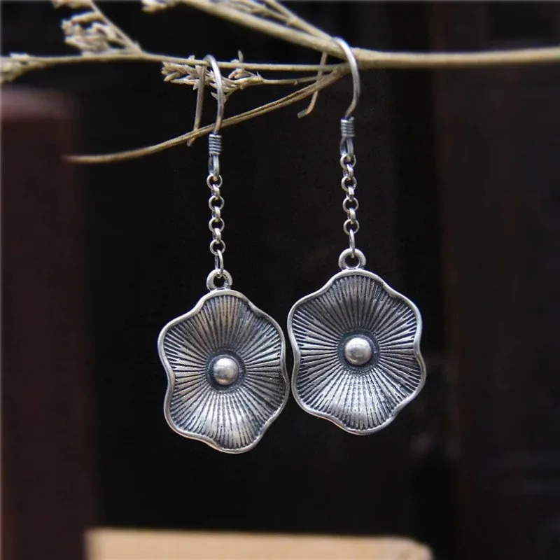 BKBK Vintage Embossed Poppy Flower Chain Wire Hook Dangle Women Earrings Wedding Earrings for Valentine Christmas 4th of July Retro Botanical Boho Bridal Jewelry for Brides Bridesmaids Adult Ladies Garden Dinner Occasion