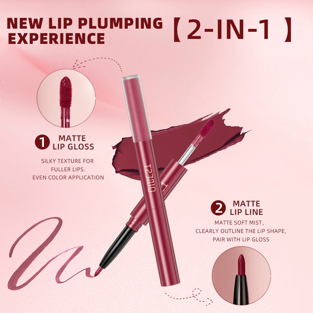 3 Colors Double-end Lipgloss Lipliner 2 In1 Lip Makeup Sets Waterproof Long-lasting Matte Nude Red Lip Pencil Lipliner Lipstick