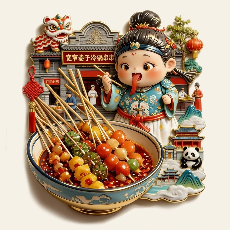 Lebensmittel-Metall-Relief von Sichuan Spicy Hot Pot, China 3D-Kühlschrankmagnete, Tourismus-Souvenirs, Kühlschrank-Magnetaufkleber