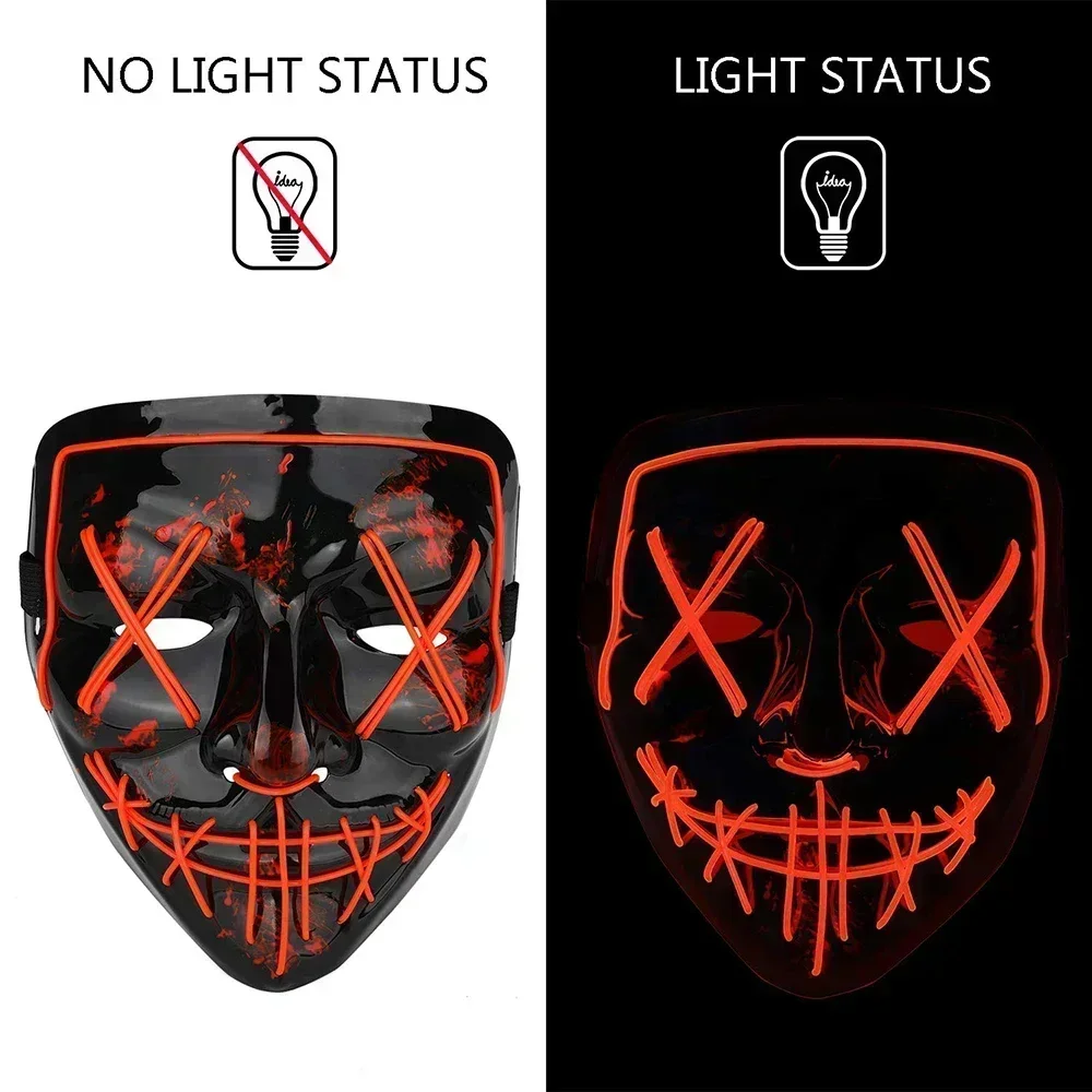 2024Colorful Luminous Mask LED Party Terror Mask Nightclub Ghost Face Luminous Mask Nightlight Wireless Bar Music Festival