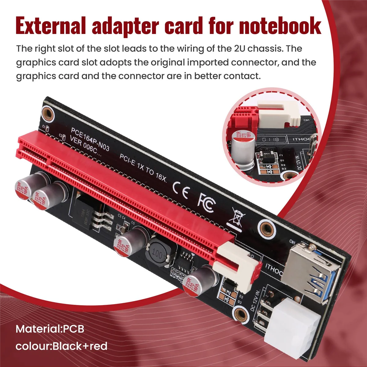 Mini PCIe para PCI Express 16X Riser para laptop Placa gráfica externa BTC Miner MPCIe para PCI-E Slot Placa de mineração