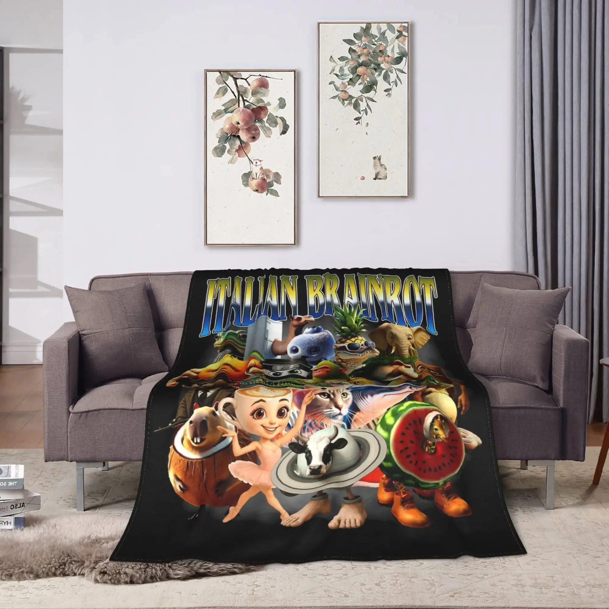 الإيطالية Brainrot Meme منقوشة الفانيلا بطانية لينة مريحة دافئة متعددة الأغراض في الهواء الطلق التخييم السفر هدية بطانية للنشر #3