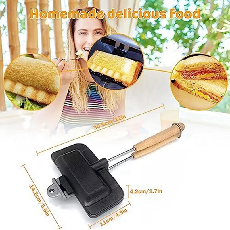 2Pcs Double-Sided Sandwich Baking Pan Baking Sheet For Breakfast Pancakes, Removable Handle