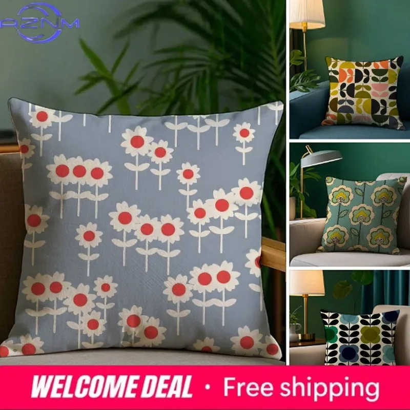 O-Orla Kiely Flower Pillow Case Plush Fabric Soft Double Sided Print Sofa Cushion Cover Throw Pillow Covers