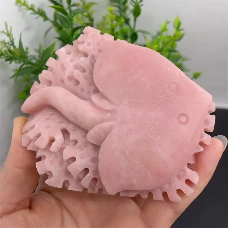 Natural Pink Opal Manta Fish Carving Carved Statue Animal Fashion Home Ornament Art Collectible Gift 1PCS