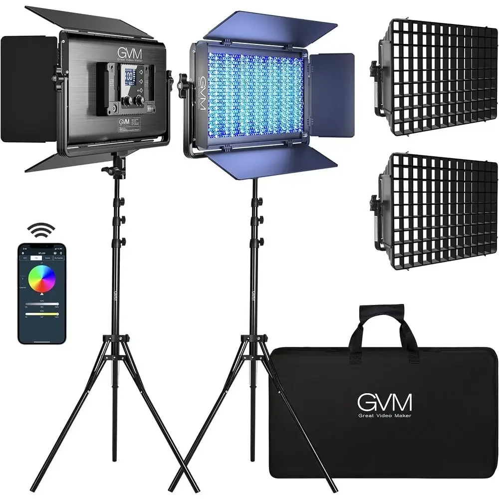 1500D RGB LED Video Light Kit 75W Softbox Bluetooth Control High Power Photography YouTube Lighting Master Slave Mode 18 Scene