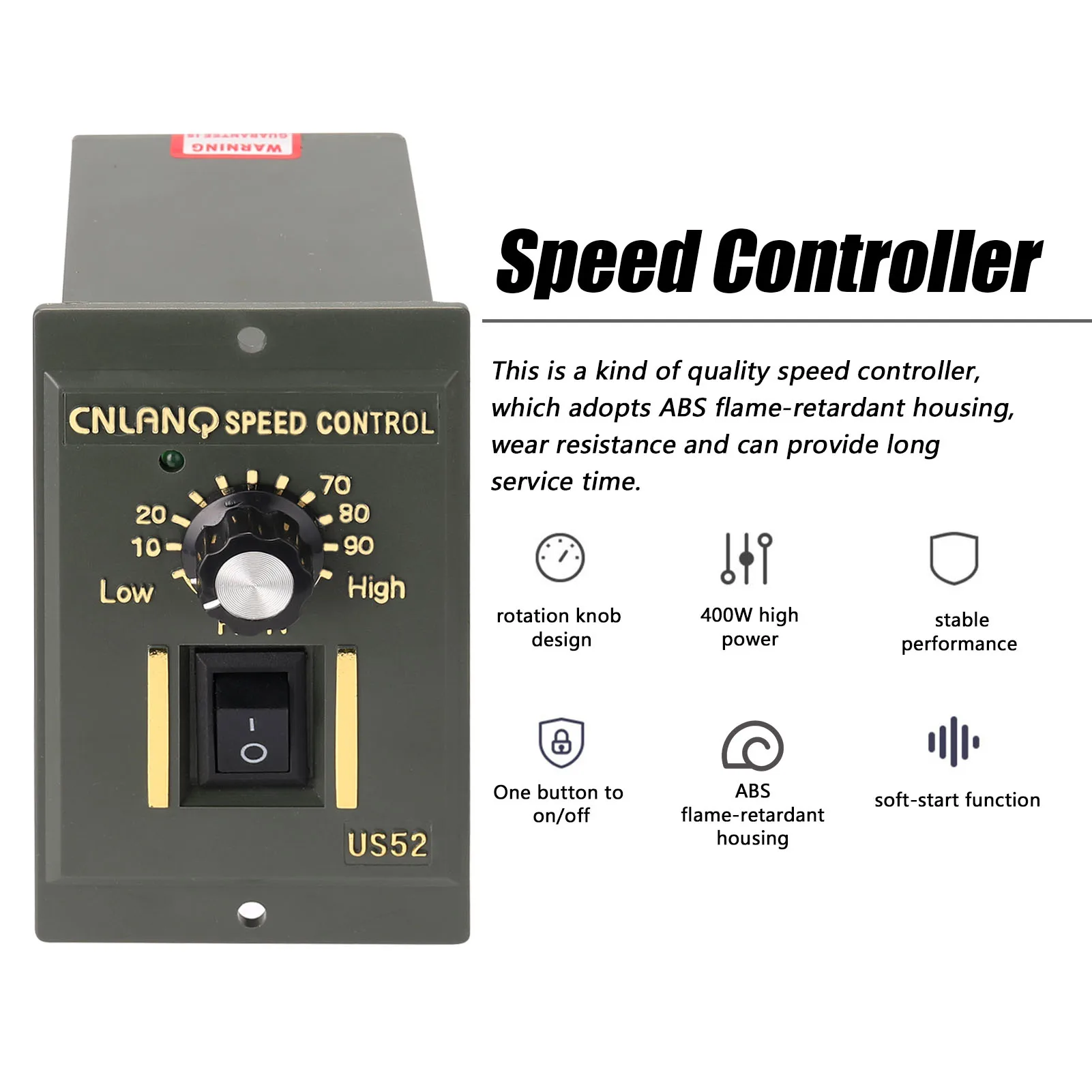 US-52 Speed Controller 400W AC220V ABS Speed Controller Motor Speeds Pinpoint Regulator Control Device with Indicator Light