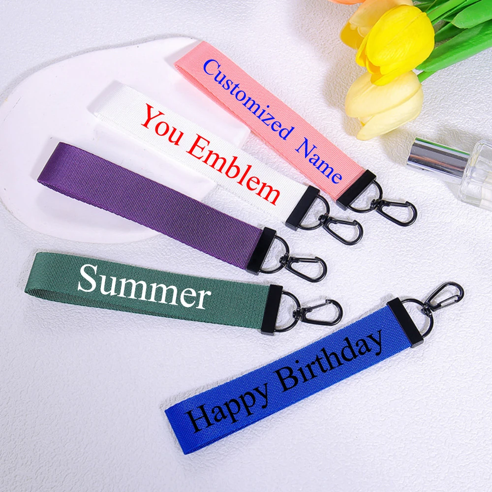 

Wholesale 300pc Personalized Keychain Simple Canvas Strip Waist Hanging Key Ring Chain Accessories Custom Logo Name Keyring Gift