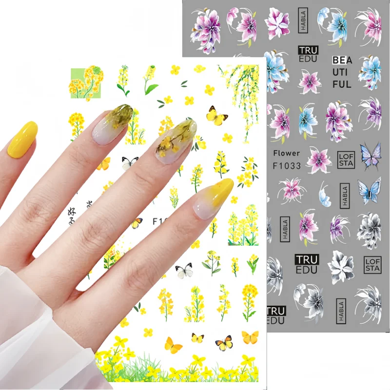 1PCS Four Seasons Flower Nail Sticker Butterfly Design Nail Art Supplies Nail Decal Suitable For Women's Nail Decoration Sticker