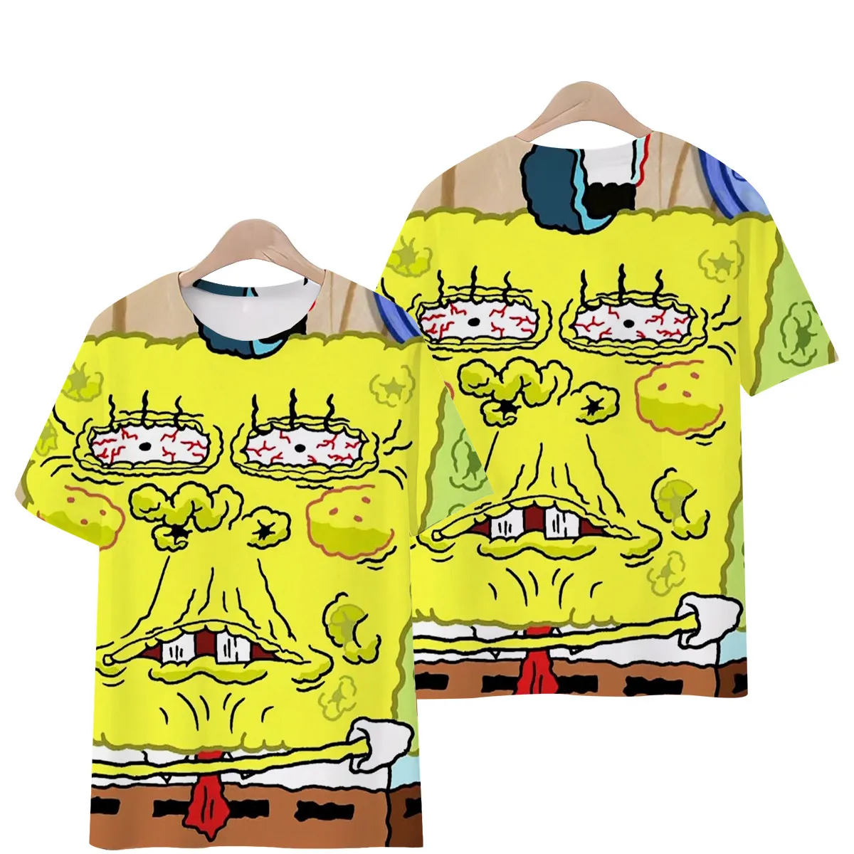 2026 New Funny SpongeBob SquarePants 3D Short Sleeved T-shirt Children's Parent-child Personality Explosive Fashion Slimming Top