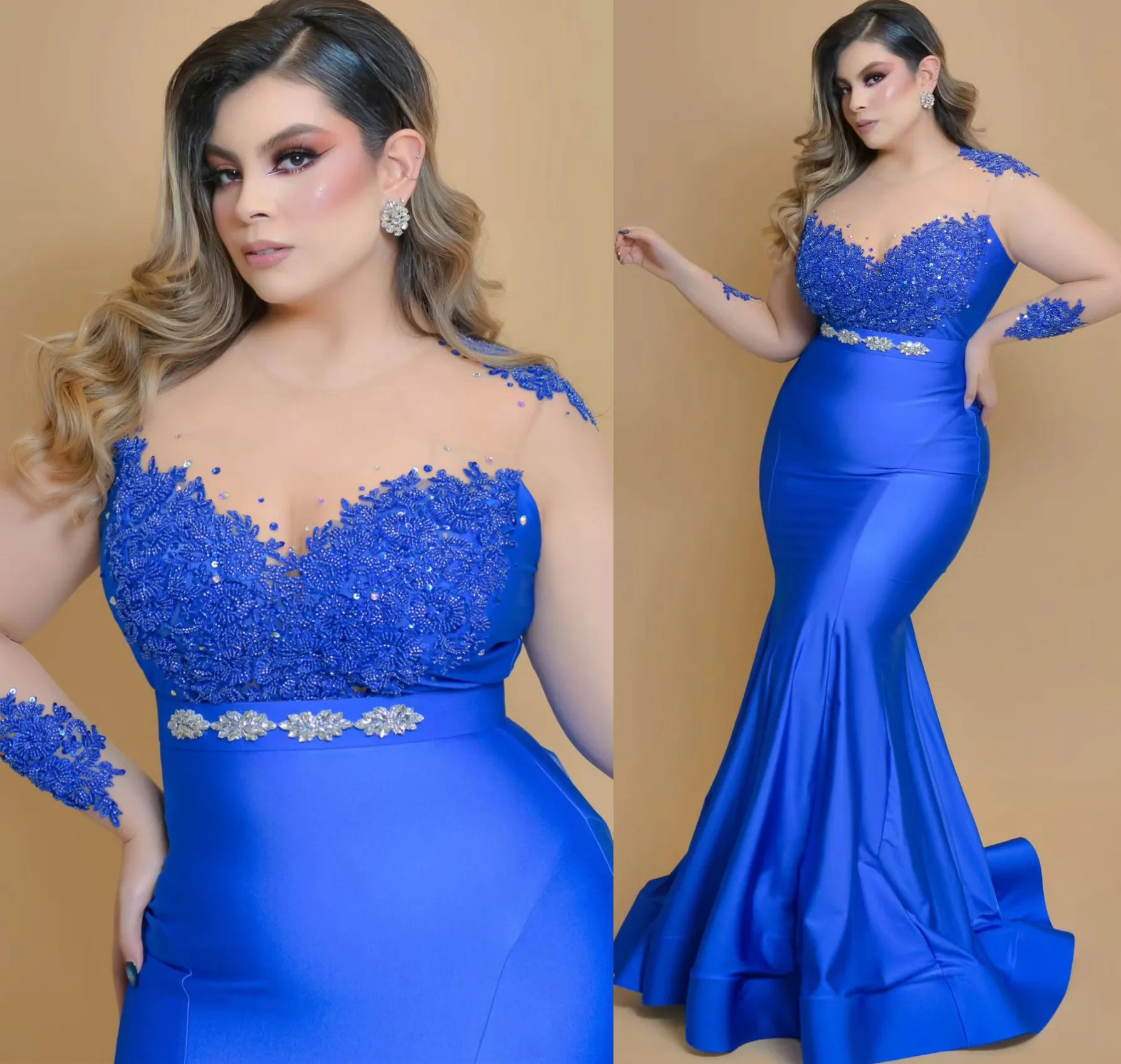 2024 Royal Blue Mermaid  Prom Dresses Lace Beaded Evening Formal Party Second Reception Birthday Engagement Gowns Dress ZJ33