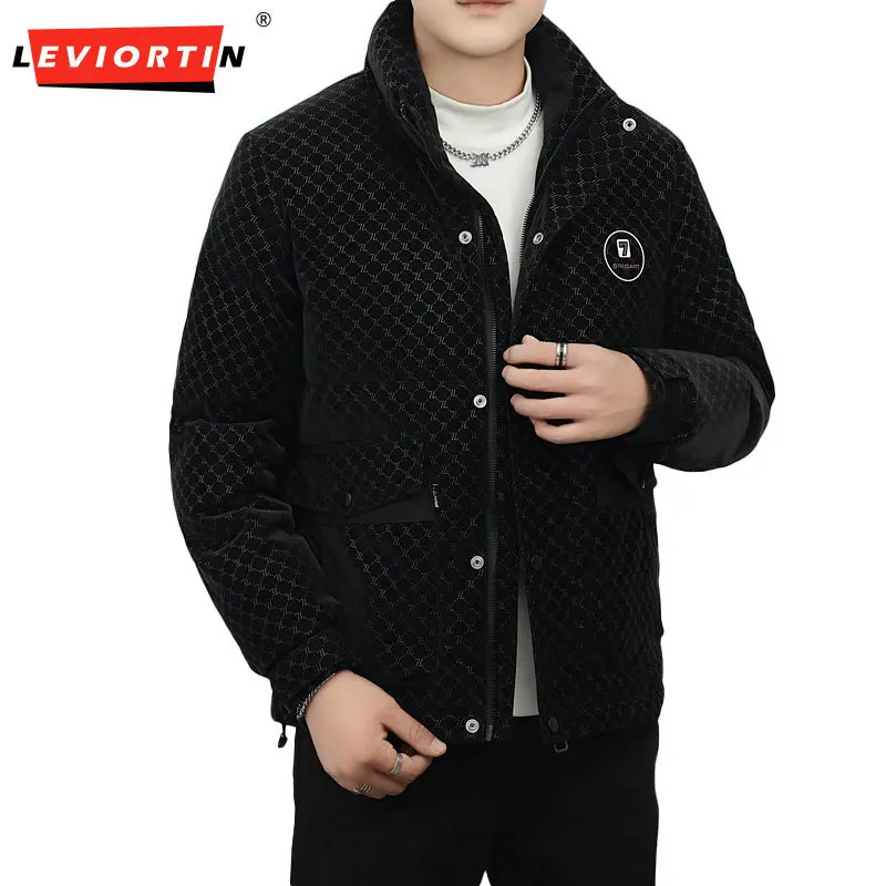 Hip Hop Men PU Leather White Duck Down Jackets Fall Winter Full Print Puffer Down Coats Male Cold Proof Warm Down Parkas Outwear