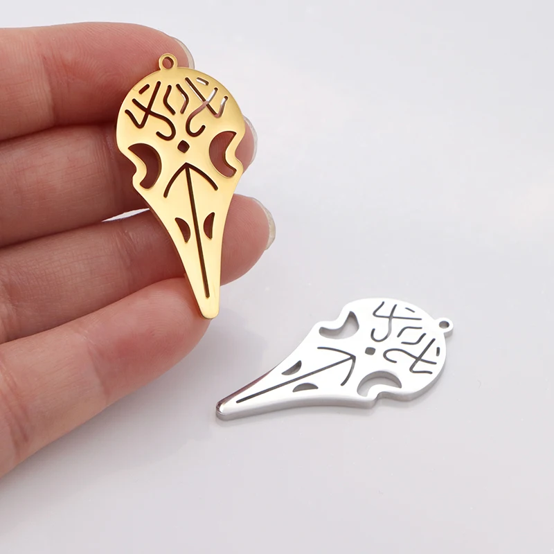 

10pcs/lot Mirror Polished Stainless Steel Crow Bird Skull Charms Halloween Horror Pendant for DIY Jewelry Making Accessories