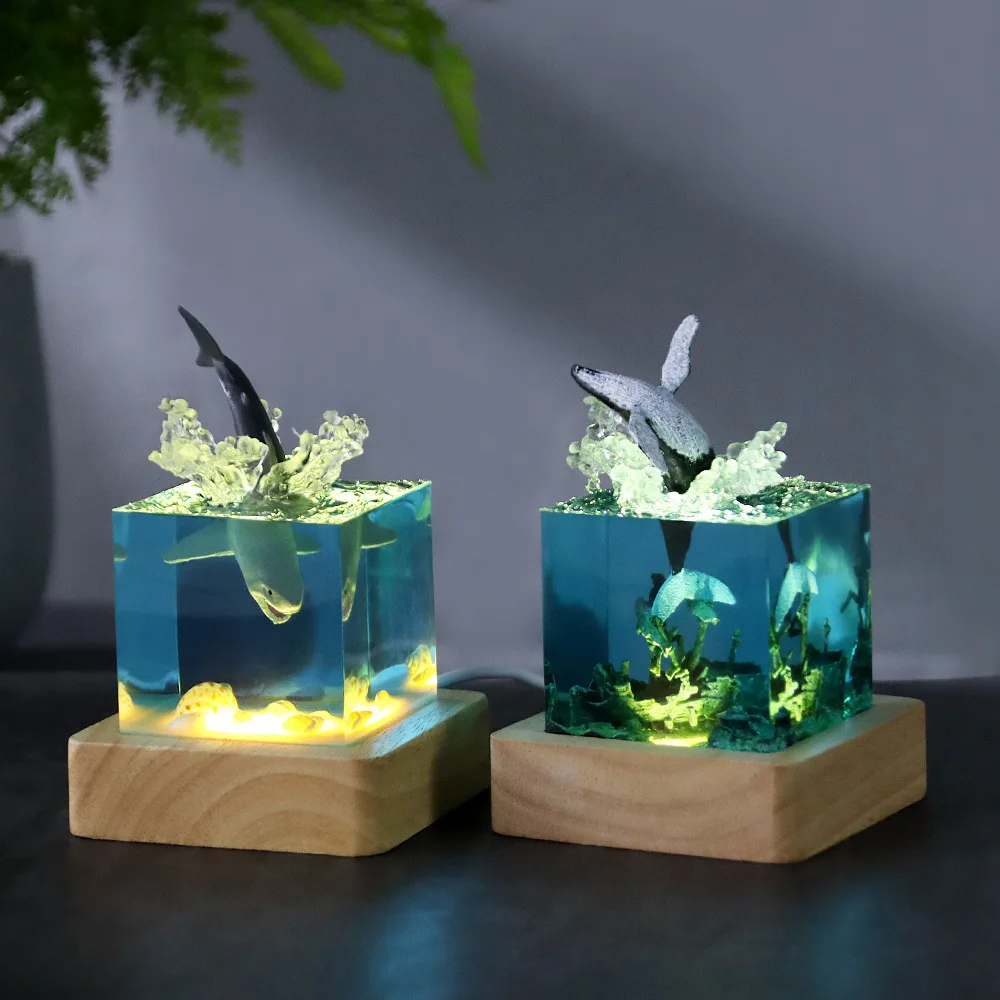 Creative marine handicrafts resin whale humpback whale dolphin giant toothed shark coffee shop home night light ornaments