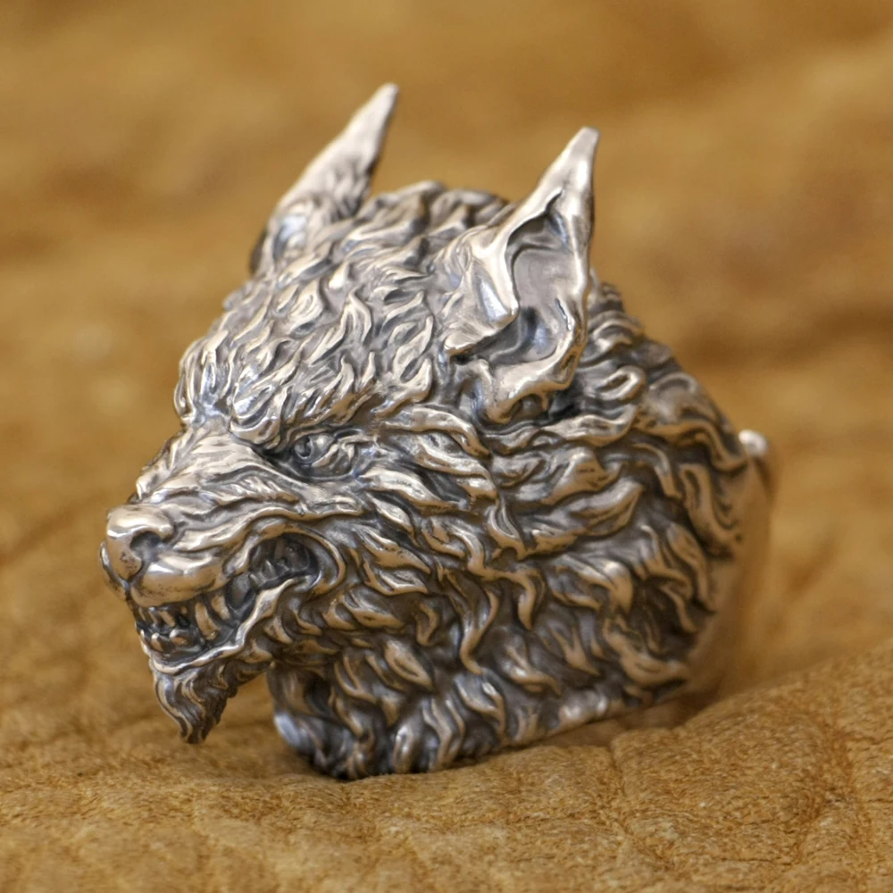 

925 Sterling Silver Huge Wolf Man Punk Ring TK323 Open US Size 8~15