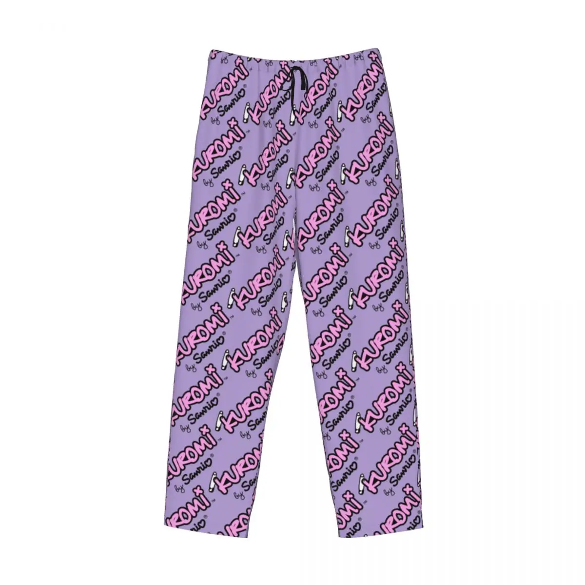 Pantalones de pijama con logotipo de Kuromi personalizados para hombres, animación clásica, salón, dormir, ropa de dormir con cordón y bolsillos