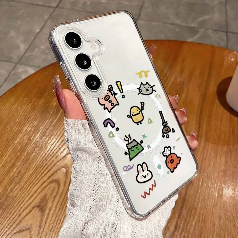 Magnetic Phone Case for Samsung Galaxy A57 A56 A54 A37 A36 A35 A55 A26 5G A07 A06 A15 A16 4G Cases Minimalist Cartoon Animals