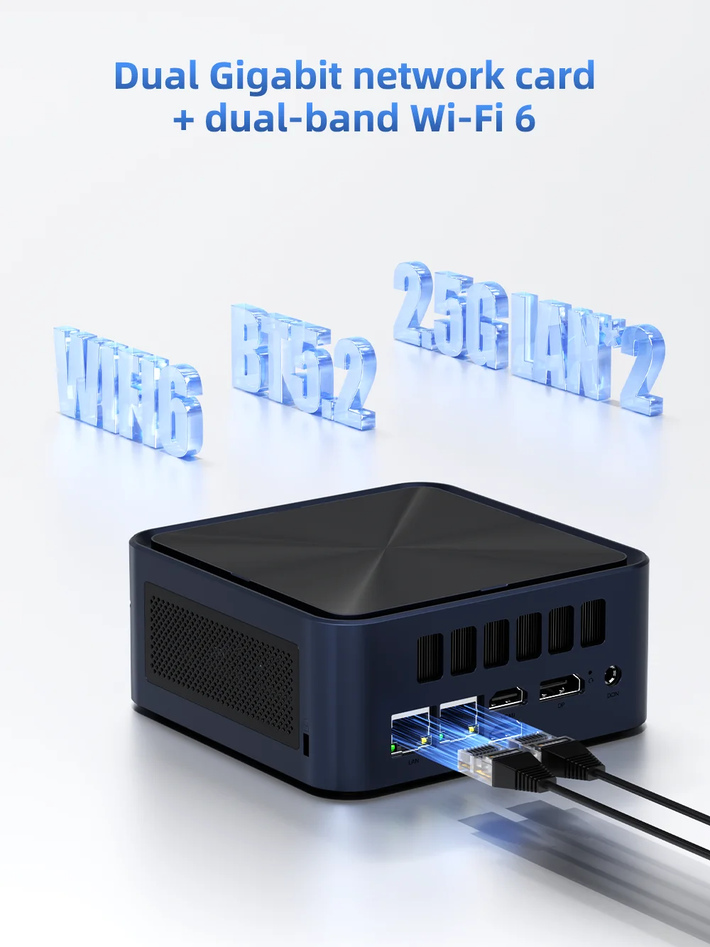 TexHoo Mini PC AMD R7 7735HS hingga 64G DDR5 1T NVMe Dual 2.5G LAN HDMI DP Wifi6 Komputer Gaming Desktop Port jaringan ganda
