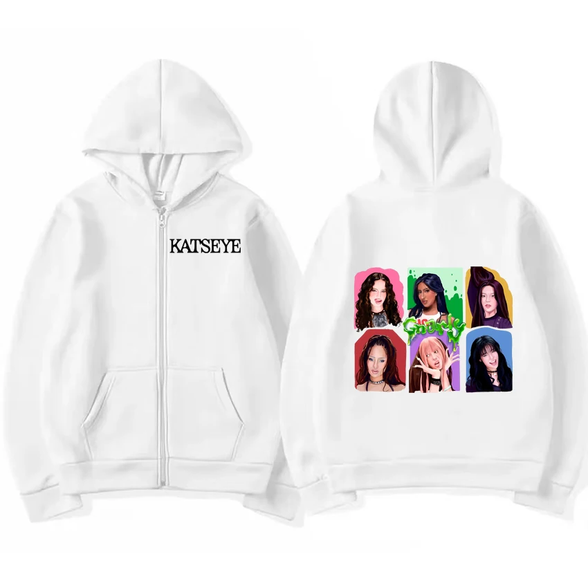 Katseye Gnarly Art divertida Sudadera con capucha con cremallera 2025 abrigo para hombre y mujer moda vintage ropa de calle de gran tamaño chaqueta con cremallera de lana Unisex
