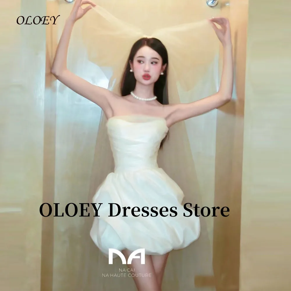 

OLOEY Mini Short Wedding Party Dresses Korea Photo shoot Strapless Pleats Bride Gowns Prom Evening Party Dress Customized