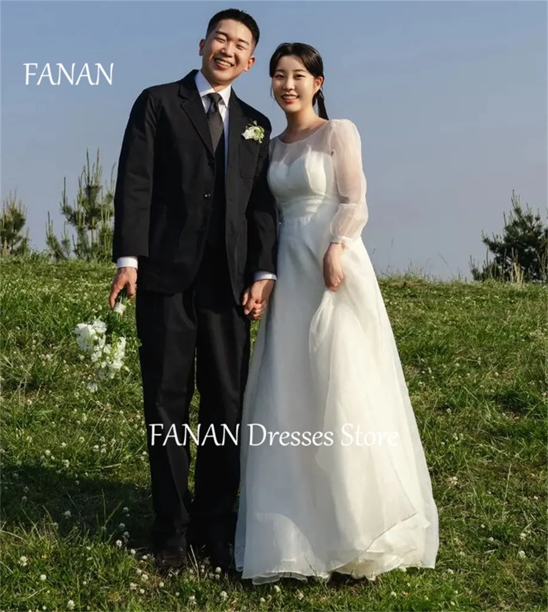 

FANAN Boat Neck Elegant Korea Wedding Dresses 웨딩드레스 Zipped Back Ivory Organza Ruched Sheath Custom Made Bride Gowns Plus Size