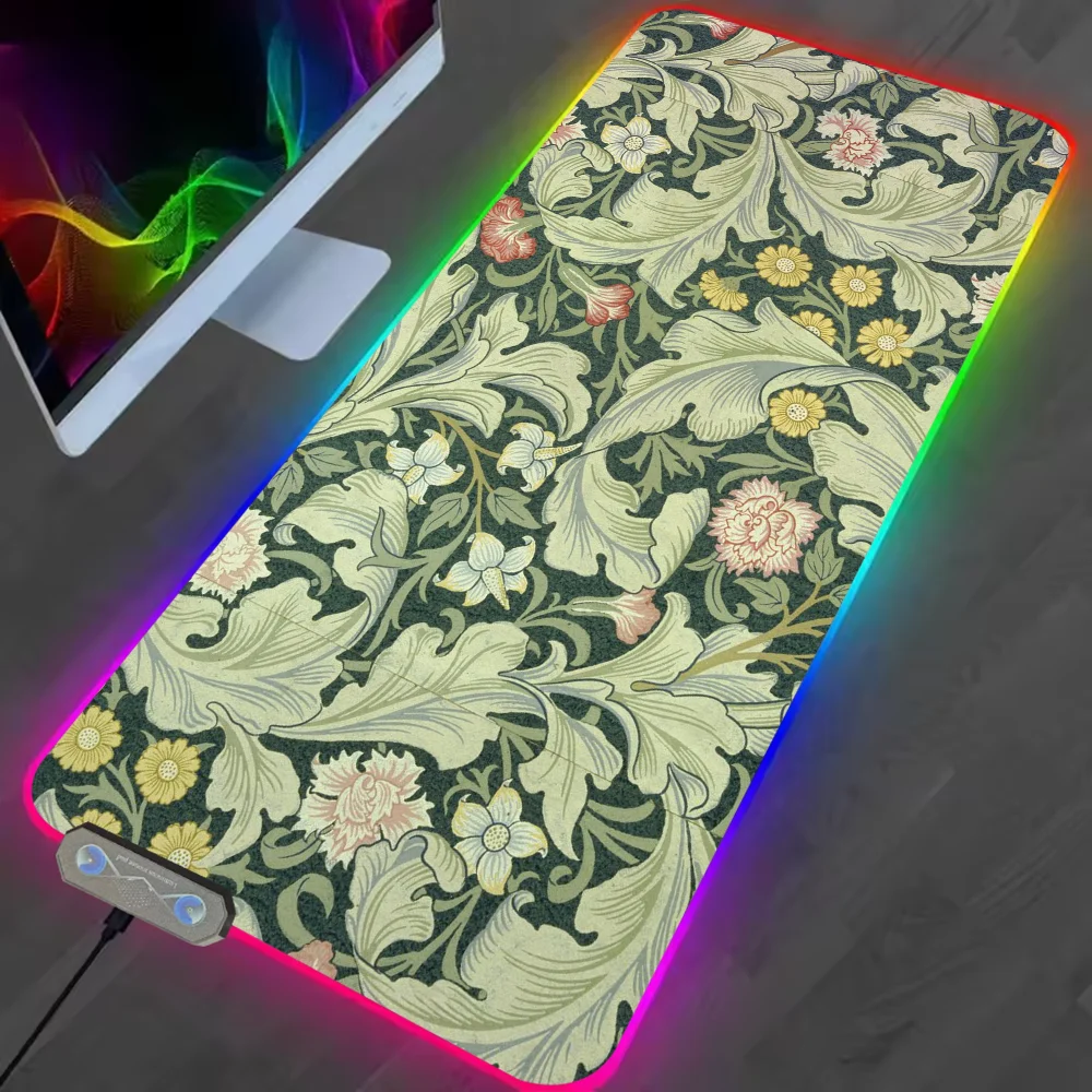 Art W-William Morris Luxury S Mouse Pad RGB LED Light Non-Slip Rubber Base Waterproof Office PC Home Best Price Desk-Mat USB Lar