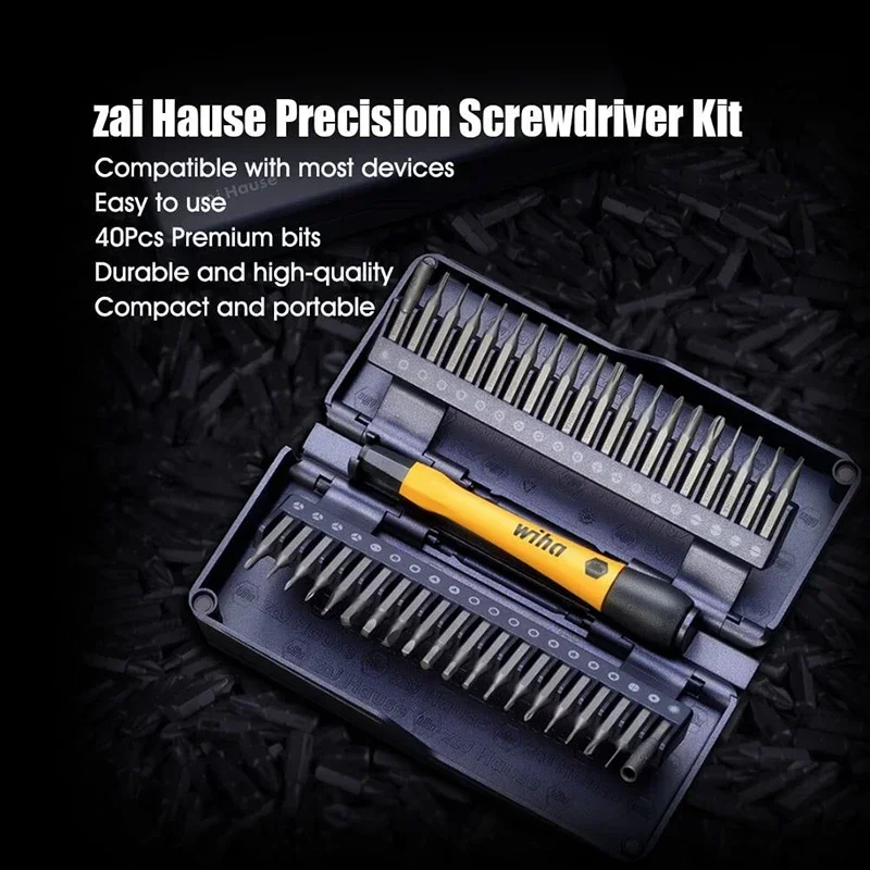 Wiha 44624 Micro-bit Set 40 in 1 Magnetic Electrostatic Dissipative Screwdriver Bit Set with Extension Rod Z6901C4 Safe Storage