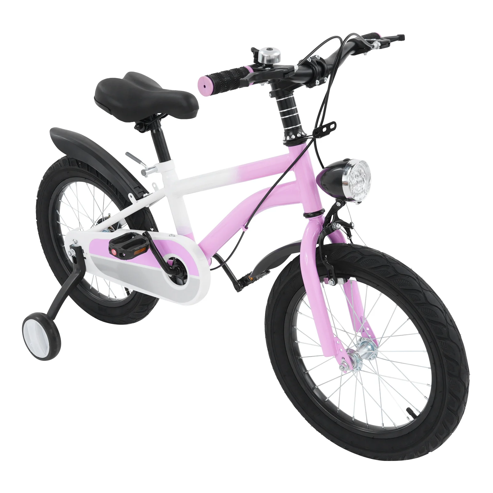 16 Inch Carbon Steel Children's Bicycle Mountain Bike with Auxiliary Wheels & LED Light for 5-8 Years Old,Height Adjustable,60Kg