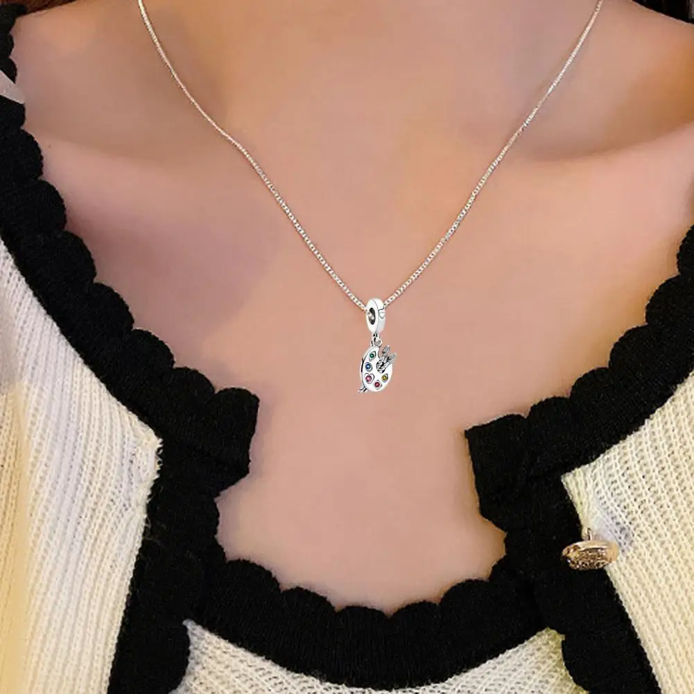 Necklace Pendant Accessory Artist Palette Pendant Charm with Brushes Rhinestone Decor for Bag Keychain Diy Jewelry Accessory
