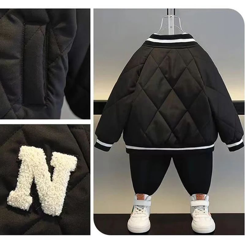 New Autumn Winter Boys Baseball Jacket Thick Keep Warm Outdoor V-neck Coat For Kids Children Sport Outerwear Birthday Present - view 6