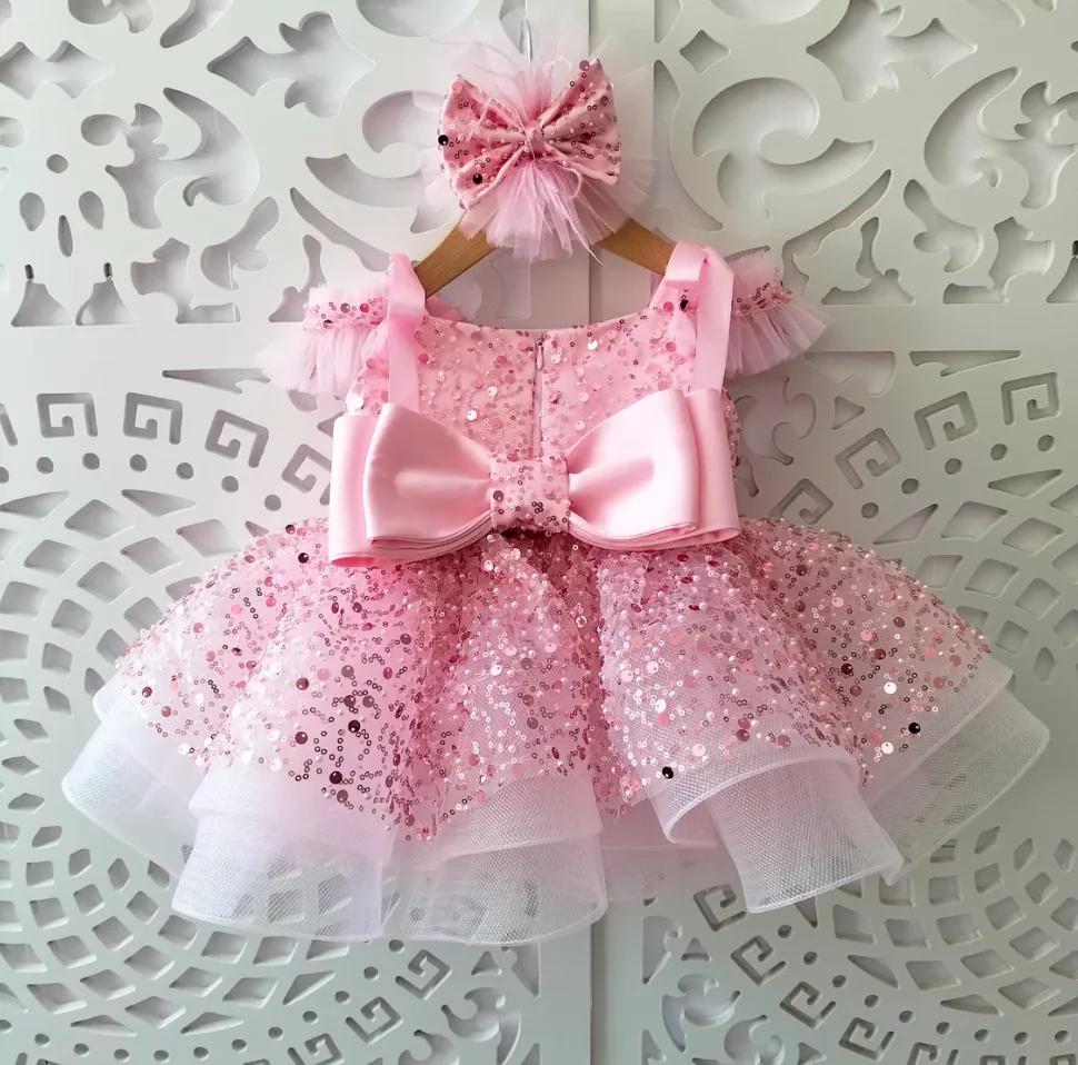 

New Customizable Kids Princess Dresses Girls Puffy Sequined Christmas Birthday Party Gown Baby Tutu Vestidos Kid Gift