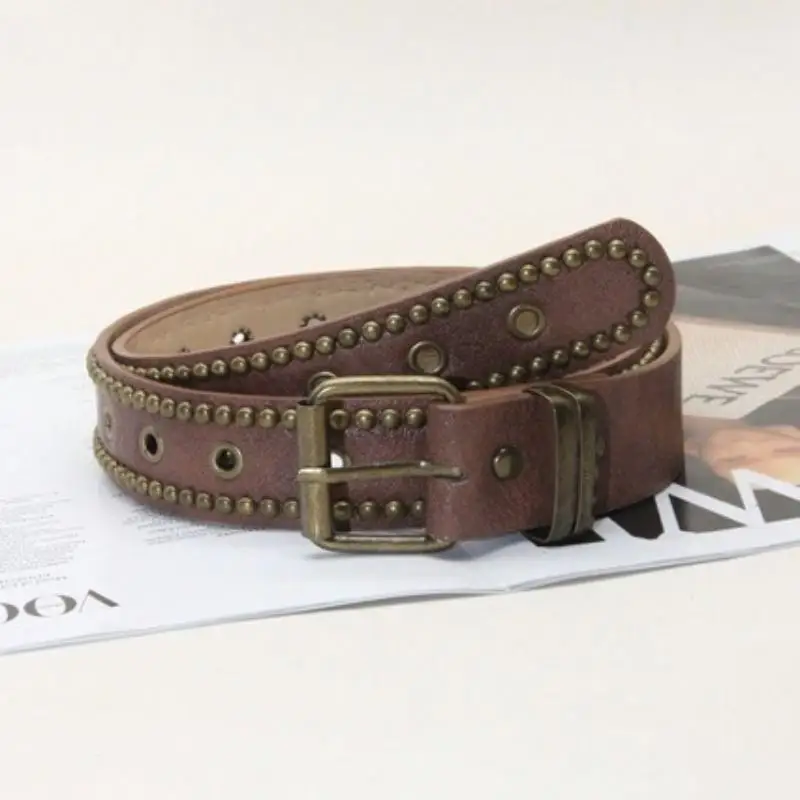 New Vintage PU Leather Belt With Rivet Studs Hollowed-out Design Perfect For Daily Wear Jeans Casual Outfits