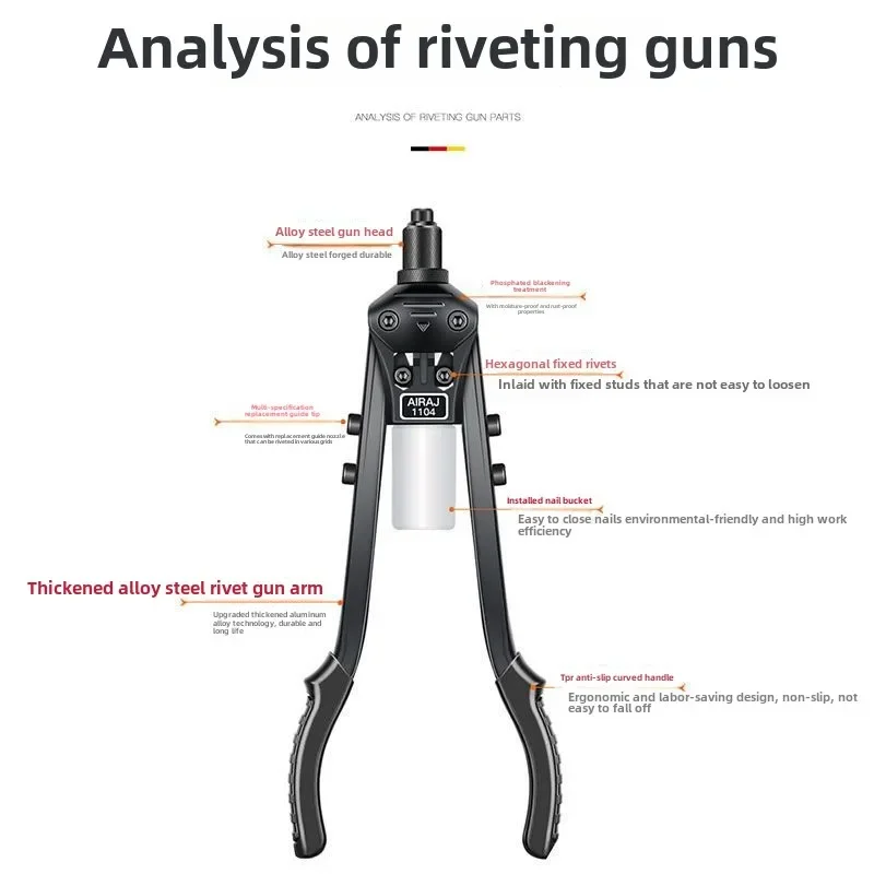 Manual Stainless Steel Rivet Gun, Double Handle Labor-saving Pull Nail Core Pulling Rivet Gun