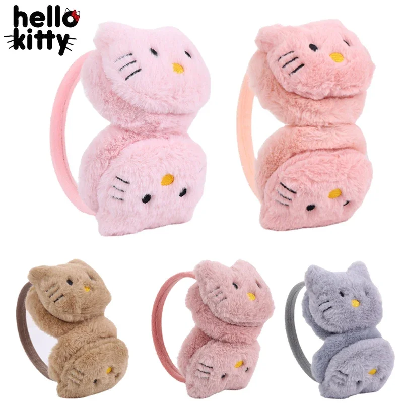 Hello Kitty Plush Earmuffs Winter Kids Soft Warm Ear Muff Kawaii Outdoor Skiing Cycling Anti-Wind Ear Warmer Ear Cover Gifts