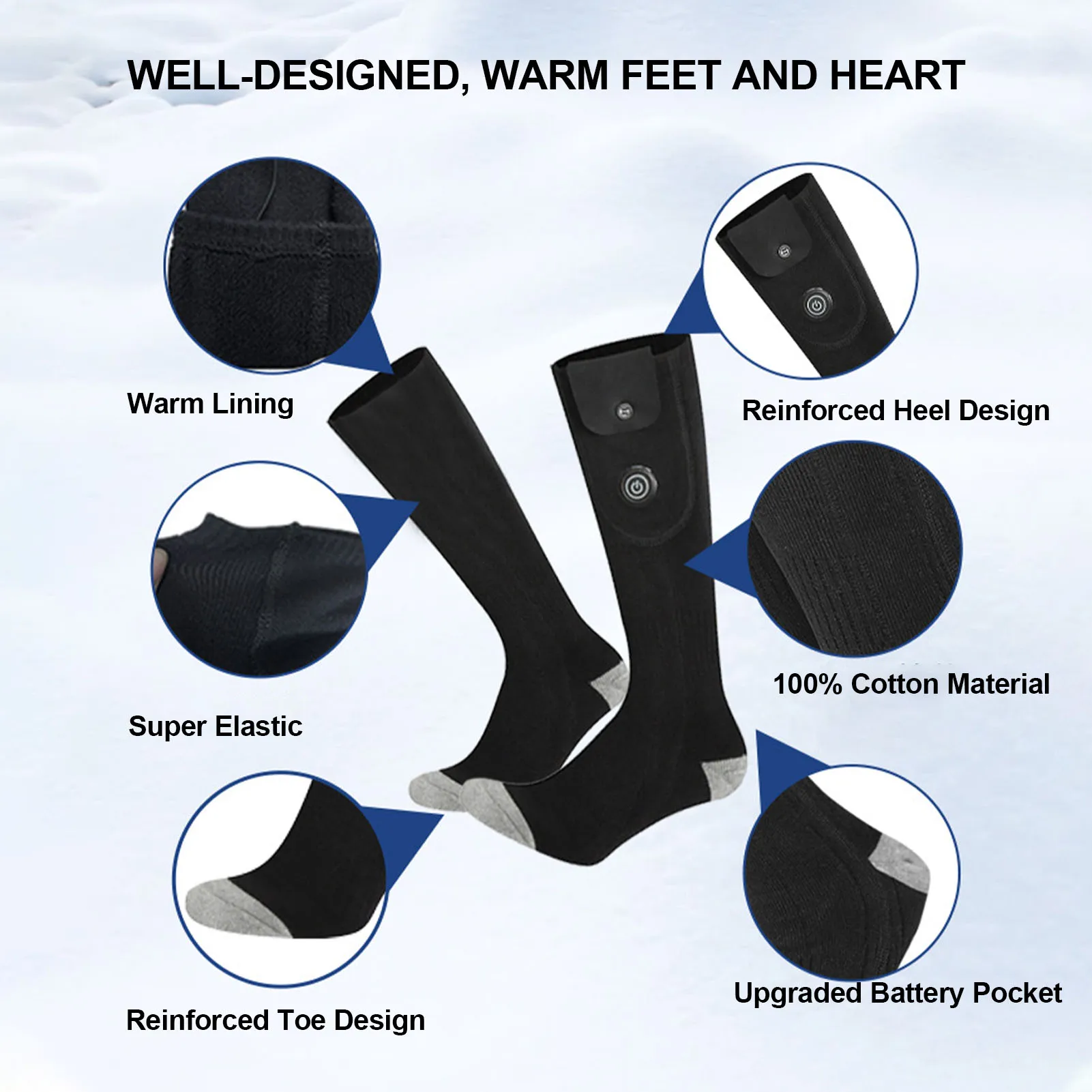 Heated Socks Electric Heating Socks For Men Women Anti-Freezing For Fishing Camping Hiking Skiing And Foot Warmer