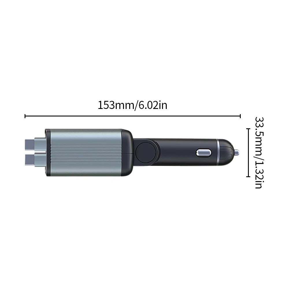 PD90W Car Charger Adapter 5V 3A PD Type-c Fast Charging 80CM Retractable Cable Voltage Monitor For Mobile Phone Pad