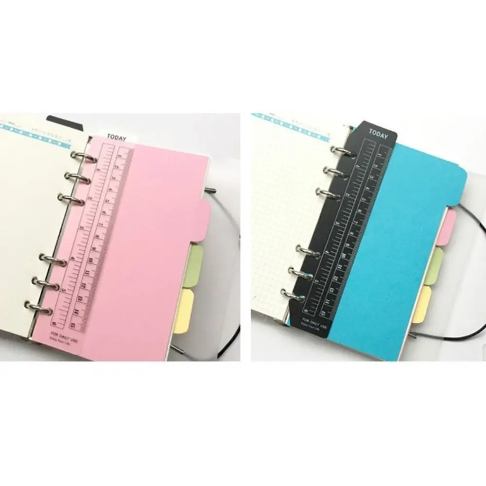 PVC Loose-leaf Notebook Bookmark Multi-Function Transparent Separator Page Bookmark Ruler Soft Black 6-Hole Scale Ruler A6