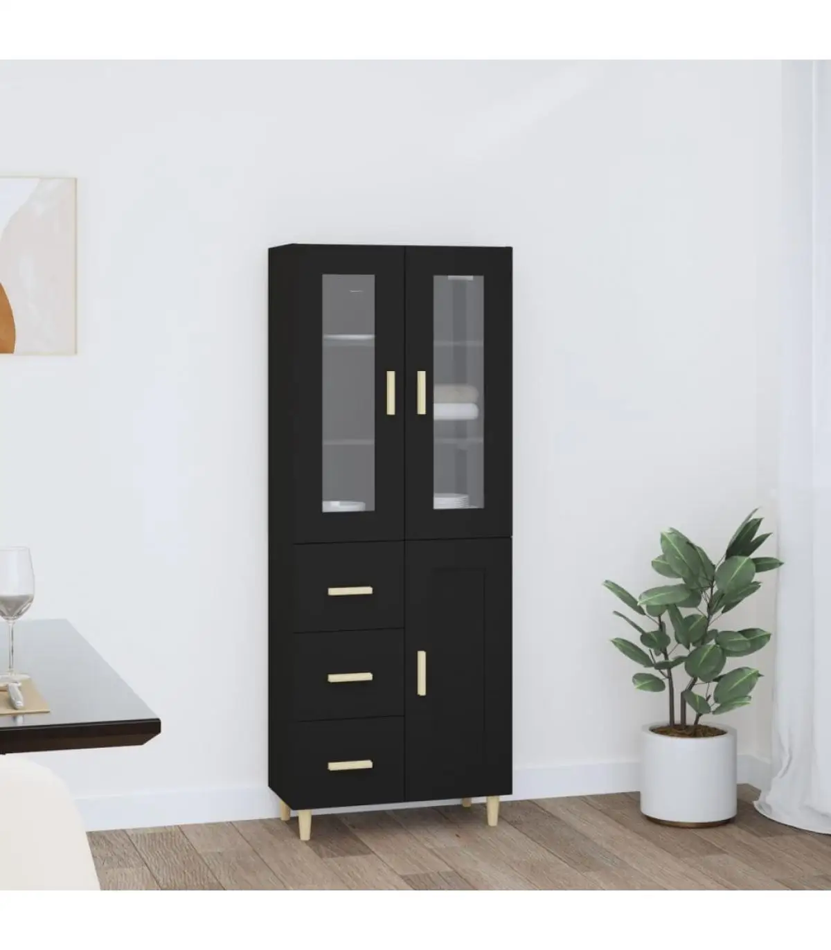 Sideboards high sideboard black plywood 69,5x34x180 cm