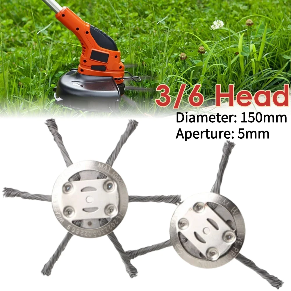 3-6Head Steel Wire Wheel Grass Trimmer Head Universal Weed Brush Head  Lawnmover Power Tool Rust&Moss Weed Brush
