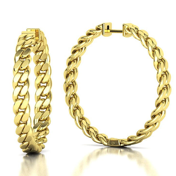 

New women gold jewelry cuban link hoop earrings 925 sterling silver gold plated