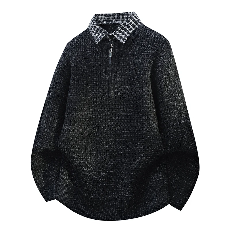 

Мужской утепленный вязаный свитер с воротником-стойкой, повседневный стиль, зимний сезон, средней плотности вязки, молодежная мода