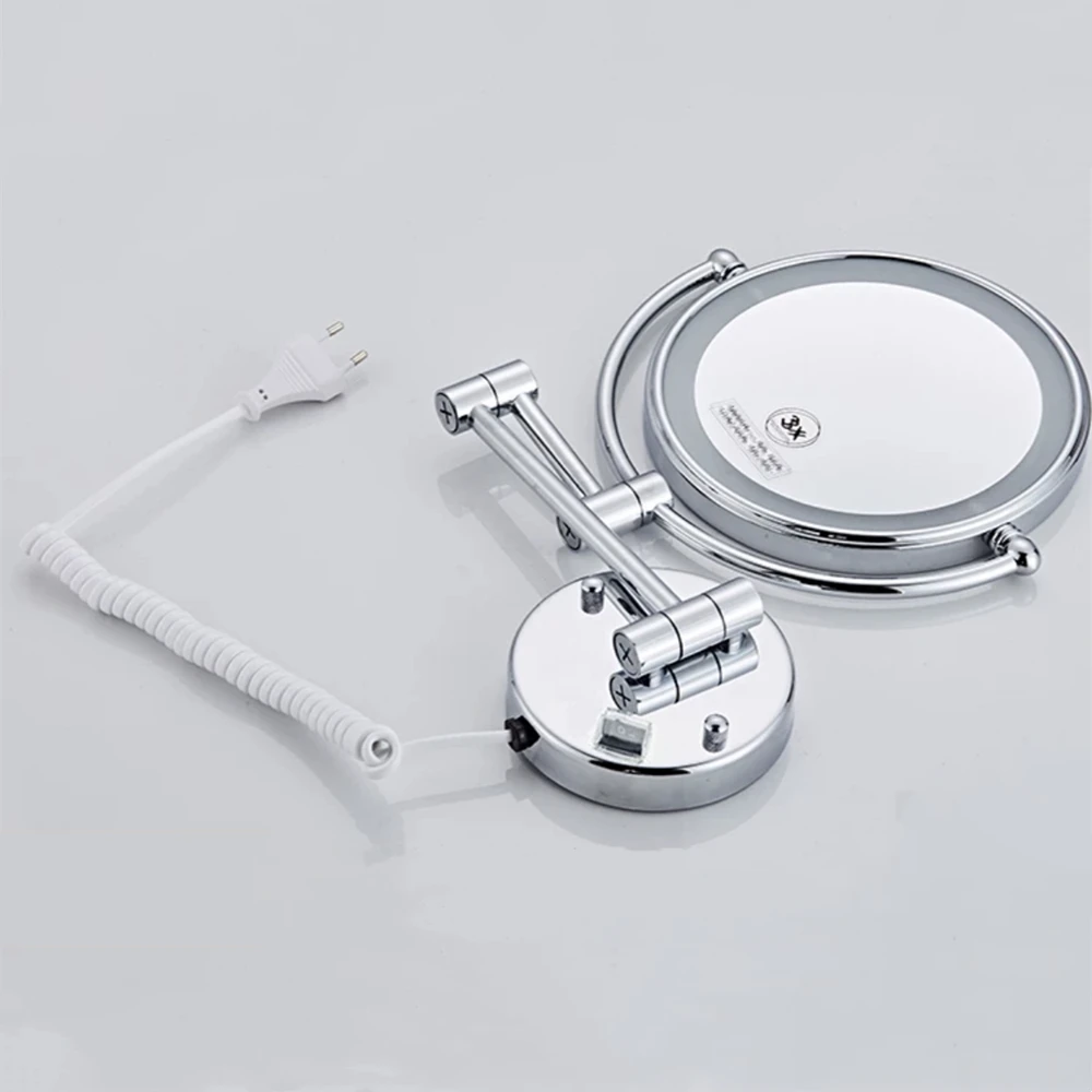 Telescopic Folding Makeup Mirror Brushed Gold/Chrome Brass 3x/5x/10x Magnification Dual LED Light Bathroom Cosmetic Mirror