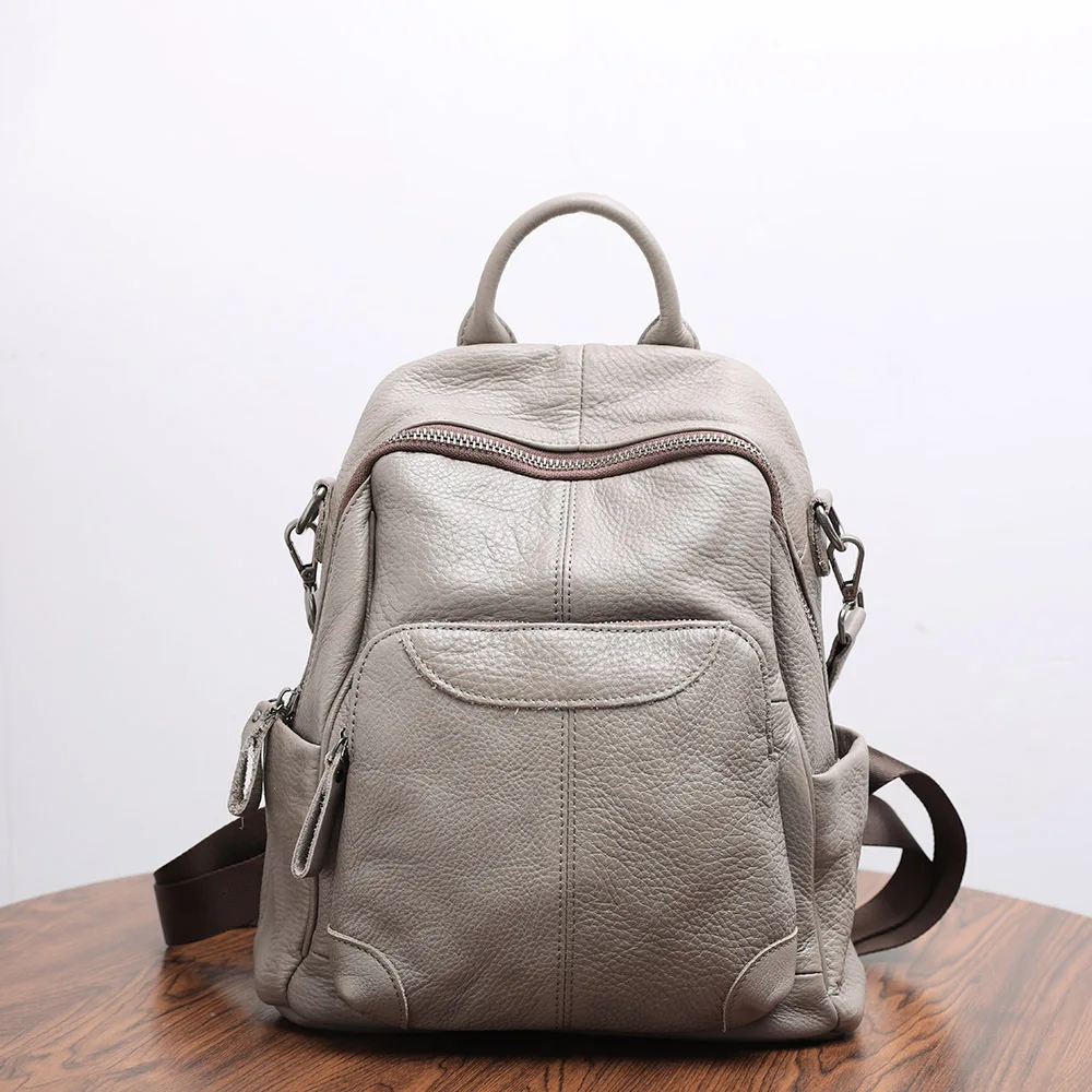 カジュアル本革女性バックパックファッションレディースダブルショルダーバッグ固体パターン牛革旅行バッグパック