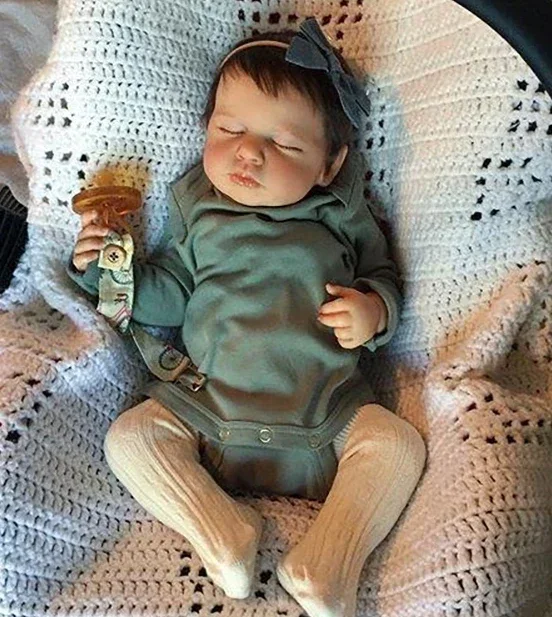 

49cm Loulou Newborn Baby Doll Reborn Asleep Soft Cuddly Body Lifelike 3D Skin with Visible Veins High Quality Handmade Doll