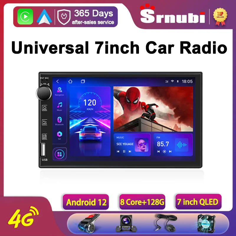 Srnubi Android 12.0 Car Radio Universal 7 Inch Stereo for Nissan Kia Honda Toyota VW 2Din 4G WIFI GPS Carplay Head Unit