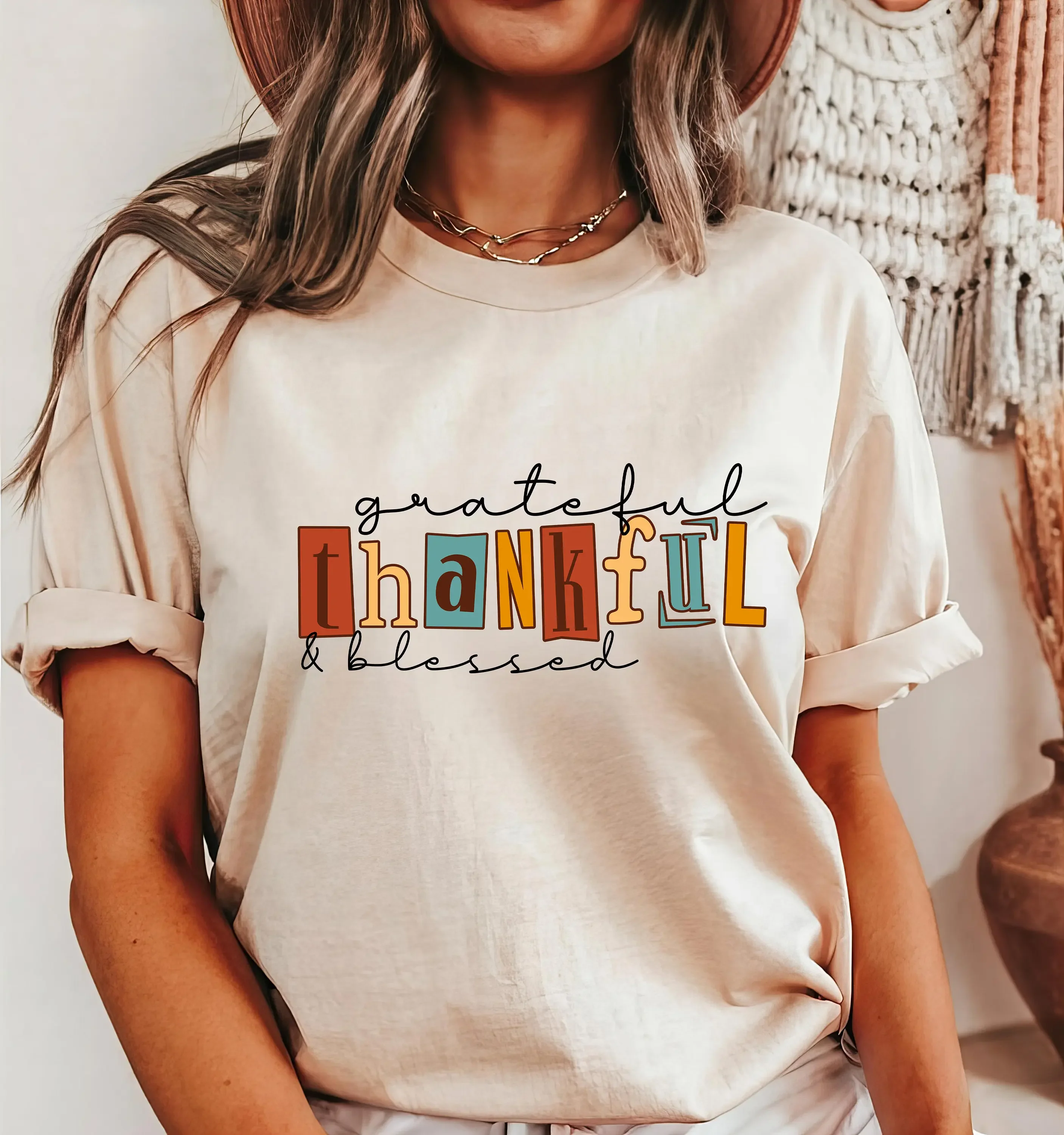 Thankful T Shirt Blessed Grateful Thanksgiving Fall Vibes Turkey Happy Autumn