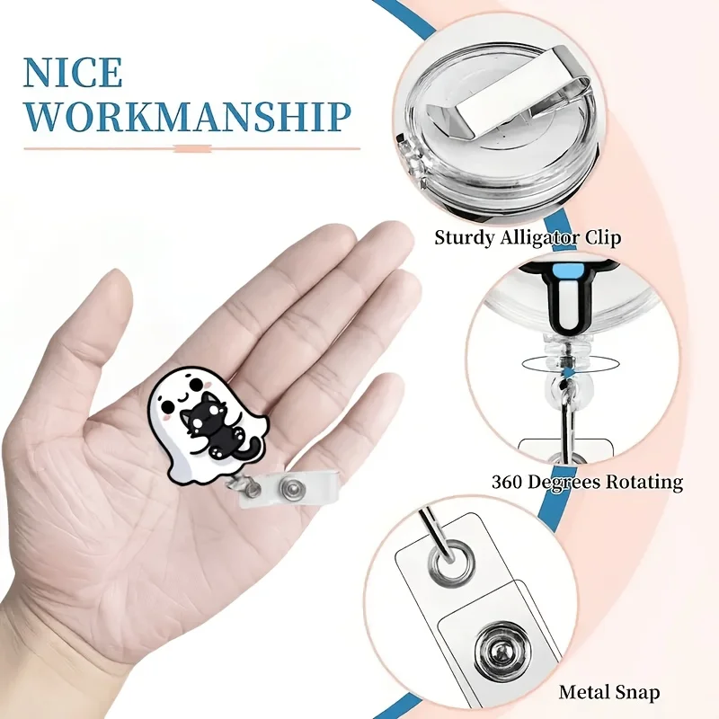 1個のハロウィン格納式バッジリール、金属クリップ付き - 24インチの離脱ストラップ、360 °   オフィス/企業向けスイベルフック